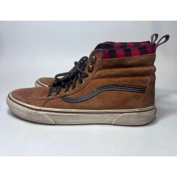 Vans Sk8 Hi Scotchgard High Top Brown Suede Plaid Flannel Lined Men's Size 10 - Picture 5 of 11